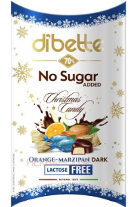 Obrázok pre Dibette Bomboane de Crăciun în ciocolată neagră umplută cu marțipan cu aromă de portocale și îndulcitor (220g)