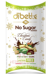 Obrázok pre Dibette Bomboane de Craciun înmuiate în ciocolată neagră umplută cu cremă cu aromă de fistic cu îndulcitor (220g)