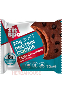 Obrázok pre FitSpo Triple chocolate Biscuiti cu proteine ​​fara gluten fara zahar adaugat, tripla ciocolata (70g)