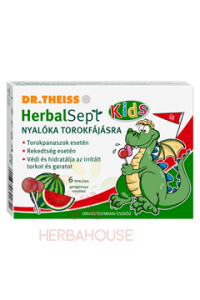 Obrázok pre Dr.Theiss HerbalSept Kids Acadele pentru dureri în gât cu aromă de pepene roșu (6buc)
