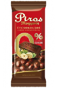 Obrázok pre Piros Mogyorós Ciocolată neagră fără gluten cu alune de pădure fără zahăr adăugat (70g)