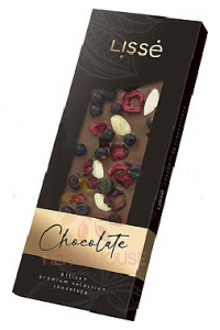 Obrázok pre Lissé Ciocolată cu lapte cu coacăze, vișine și migdale cu îndulcitor (100g)