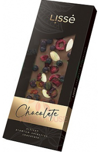 Obrázok pre Lissé Ciocolată neagră cu coacăze, zmeură și caju cu îndulcitor (100g)