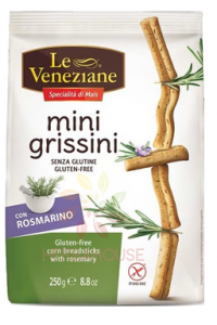 Le Veneziane Mini Grissini Batoane de porumb fără gluten cu rozmarin (250g) Obrázok pre Le Veneziane Mini Grissini Batoane de porumb fără gluten cu rozmarin (250g)