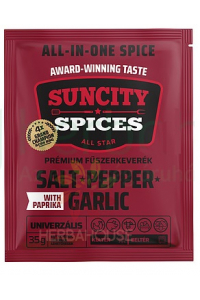 SunCity Amestec de condimente premium – sare, piper negru, usturoi cu piper roșu (35g) Obrázok pre SunCity Amestec de condimente premium – sare, piper negru, usturoi cu piper roșu (35g)