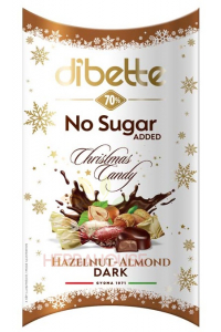 Obrázok pre Dibette Bomboane de Craciun inmuiata in ciocolata neagra, umpluta cu crema cu aroma de alune si migdale cu indulcitor (250g)