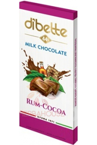 Obrázok pre Dibette Ciocolată cu lapte cu fructoză umplută cu cremă de cacao cu aromă de rom (80g)