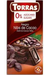 Obrázok pre Torras Ciocolată neagră fără gluten cu boabe de cacao fără adaos de zahăr (75g)