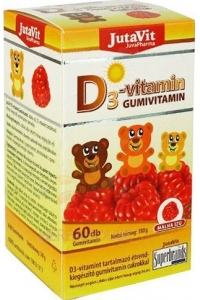 Obrázok pre JutaVit Vitamina D3 bomboane de gumă de mestecat cu aromă de zmeură (60buc)