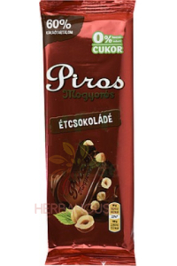 Obrázok pre Piros Mogyorós Ciocolată neagră fără gluten cu alune de pădure fără adaos de zahăr (80g)