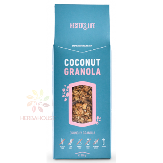 Obrázok pre Hester's Life Coconut Granola cu nucă de cocos fără gluten, fără adaos de zahăr (320g)