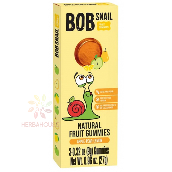 Obrázok pre Bob Snail Gummies Gummie cu fructe fără adaos de zahăr - mar, para, lamaie (27g)