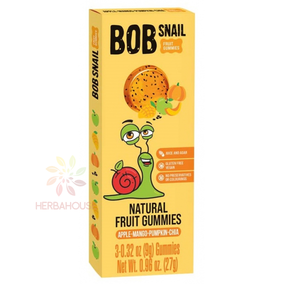 Obrázok pre Bob Snail Gummies Gummie cu fructe fără adaos de zahăr - măr, mango, dovleac, semințe de chia (27g)