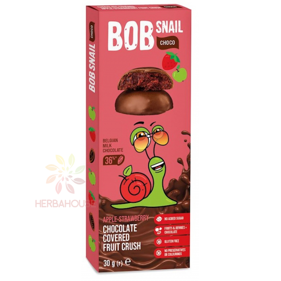 Obrázok pre Bob Snail Choco Delicatese de fructe în ciocolată fără zahăr adăugat - măr, căpșuni (30g)