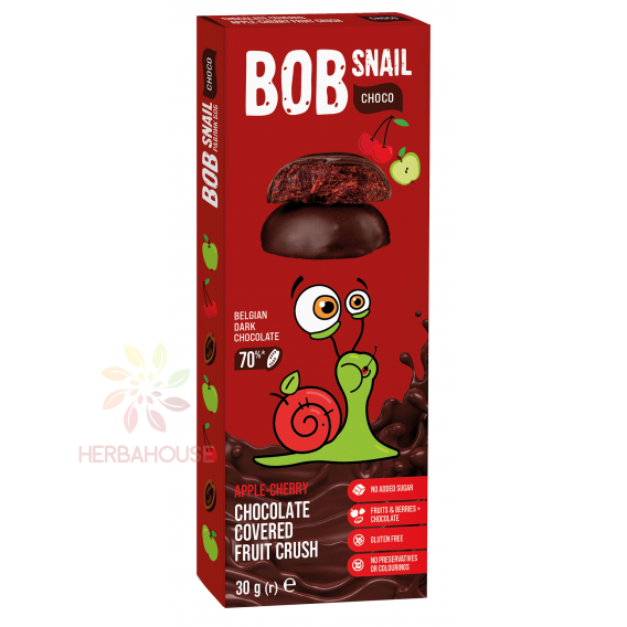 Obrázok pre Bob Snail Choco Delicatese de fructe în ciocolată fără adaos de zahăr - măr, cireșe (30g)