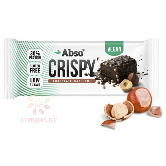 Obrázok pre Abso Vegan Crispy Baton proteic fără gluten înmuiat în ciocolată neagră cu îndulcitori - ciocolată și alune (50g)