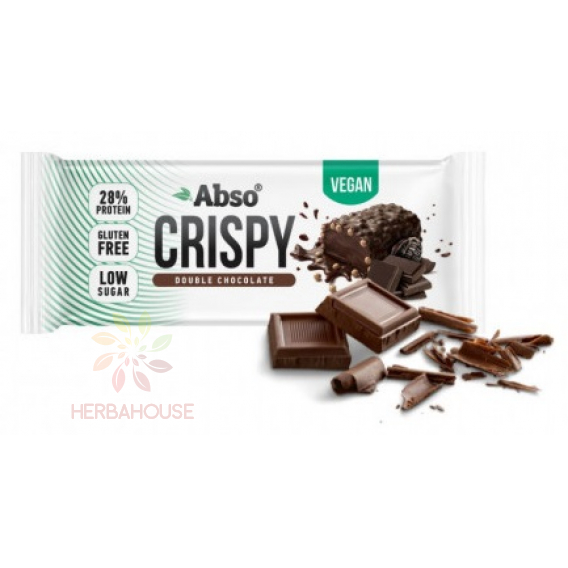 Obrázok pre Abso Vegan Crispy Baton proteic fără gluten înmuiat în ciocolată neagră cu îndulcitori - ciocolată dublă (50g)