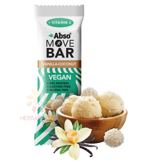 Obrázok pre Abso Vegan Baton proteic fără gluten - vanilie și nucă de cocos (35g)