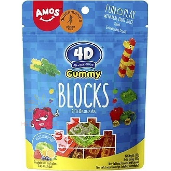 Obrázok pre Amos 4D Fun&Play Fără gluten bomboane de gumă mix de fructe  - cuburi (100g)