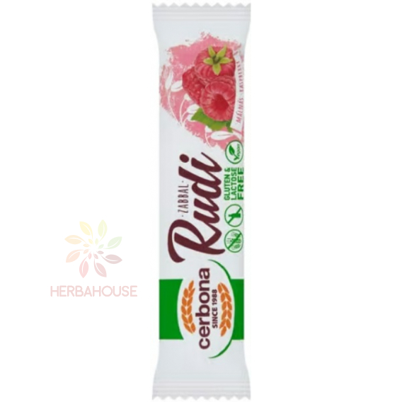 Obrázok pre Cerbona Rudi Vegan Baton de ovăz fără gluten cu umplutură de zmeură în strat de cacao (30g)