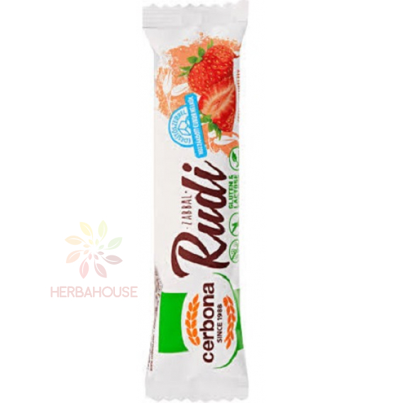 Obrázok pre Cerbona Rudi Vegan Baton de ovăz fără gluten inmuiat complet cu umplutura de capsuni cu indulcitori (30g)