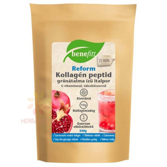 Obrázok pre Benefitt Reform Băutură cu peptide de colagen din carne de vită în pudră cu vitamina C și stevie - aromă de rodie  (300g)