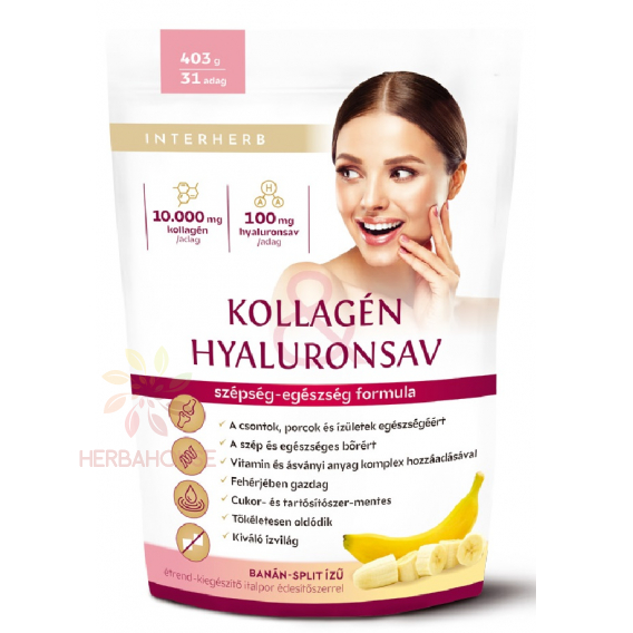 Obrázok pre Interherb Pudră de colagen și acid hialuronic cu îndulcitor - banana split (403g)