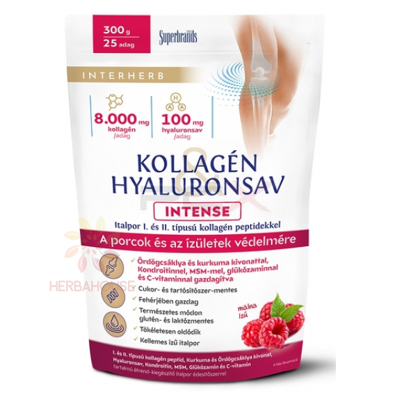 Obrázok pre Interherb Intense Colagen pudră și acid hialuronic cu îndulcitor - zmeură (300g)