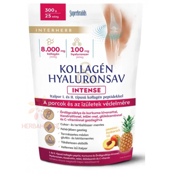 Obrázok pre Interherb Intense Colagen pudră și acid hialuronic cu îndulcitor - ananas și piersici (300g)