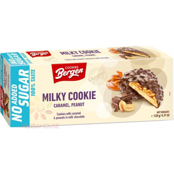 Obrázok pre Bergen Cookie Biscuiti cu caramel și arahide în ciocolată cu lapte fără zahăr (100g)