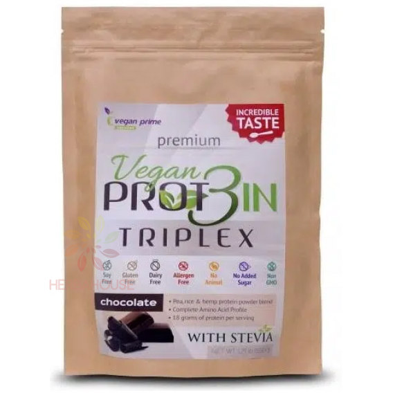 Obrázok pre Vegan Prime Vegan Prot3in Triplex fără adaos de zahăr cu stevie - ciocolată (550g)