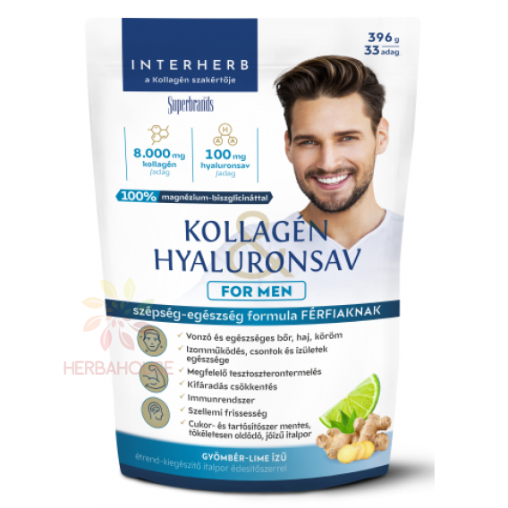 Obrázok pre Interherb for Men Pulbere de colagen și acid hialuronic pentru bărbați - ghimbir și lime (396g)