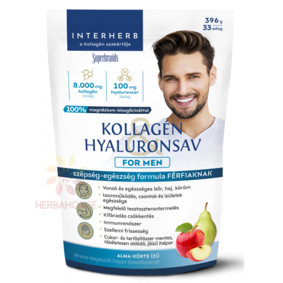 Obrázok pre Interherb for Men Pulbere de colagen și acid hialuronic pentru bărbați - pere și măr (396g)