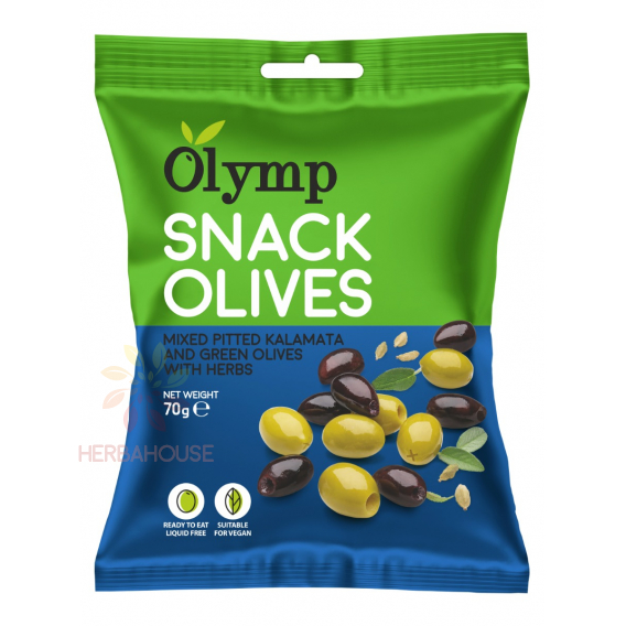 Obrázok pre Olymp Snack Olives Mix Kalamata măsline închise și verzi fără sâmburi cu ierburi (70g)