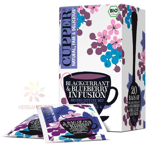Obrázok pre Cupper® Bio Ceai de plante și fructe porționat cu coacăze negre, afine și un amestec de ierburi (20buc)