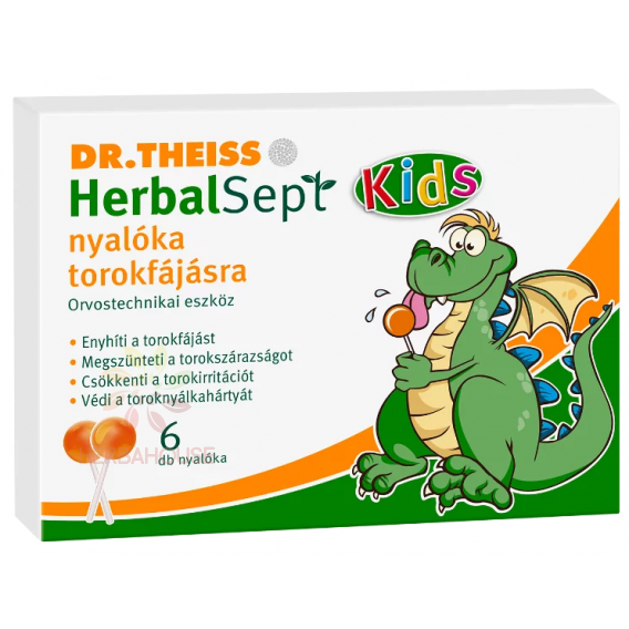 Obrázok pre Dr.Theiss HerbalSept Kids acadele pentru dureri în gât (6buc)