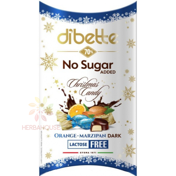 Obrázok pre Dibette Bomboane de Crăciun în ciocolată neagră umplută cu marțipan cu aromă de portocale și îndulcitor (220g)