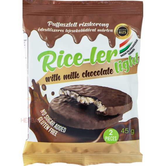 Obrázok pre Nagykun Rice-Ler Light Rondele cu orez fără gluten în ciocolată belgiană cu lapte cu îndulcitor (45g)