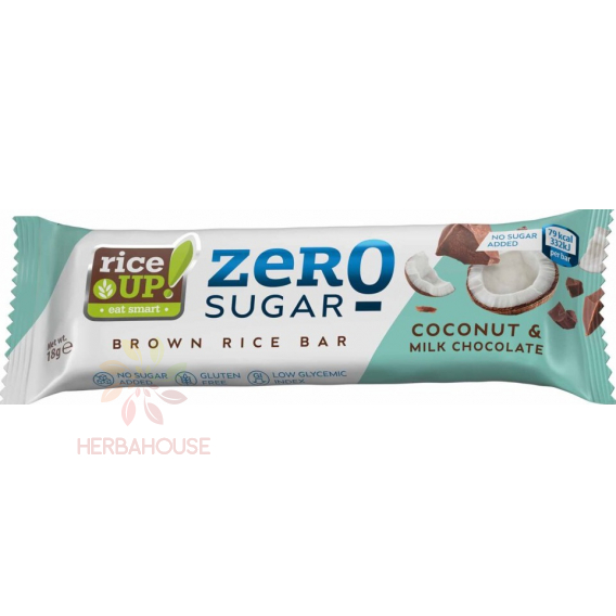 Obrázok pre Rice Up Zero Baton de orez fara gluten cu ciocolata cu lapte cu aroma de nuca de cocos fara zahar adaugat (18g)