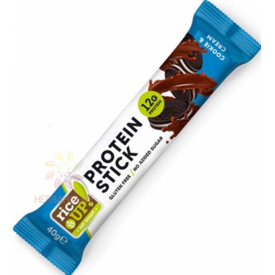 Obrázok pre Rice Up Protein Stick Baton fara gluten cu aroma Cookie & Cream in ciocolata cu lapte (40g)