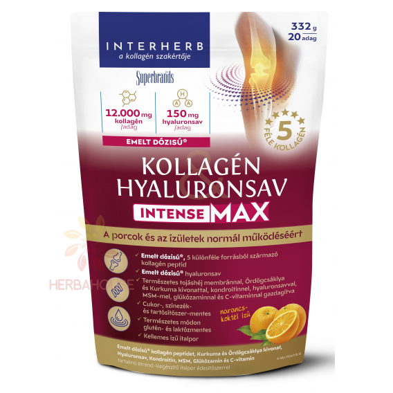 Obrázok pre Interherb Intense MAX Pudră de colagen și acid hialuronic cu îndulcitor - cocktail de portocale (332g)