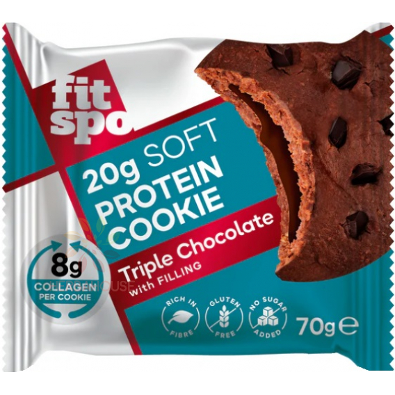 Obrázok pre FitSpo Triple chocolate Biscuiti cu proteine ​​fara gluten fara zahar adaugat, tripla ciocolata (70g)