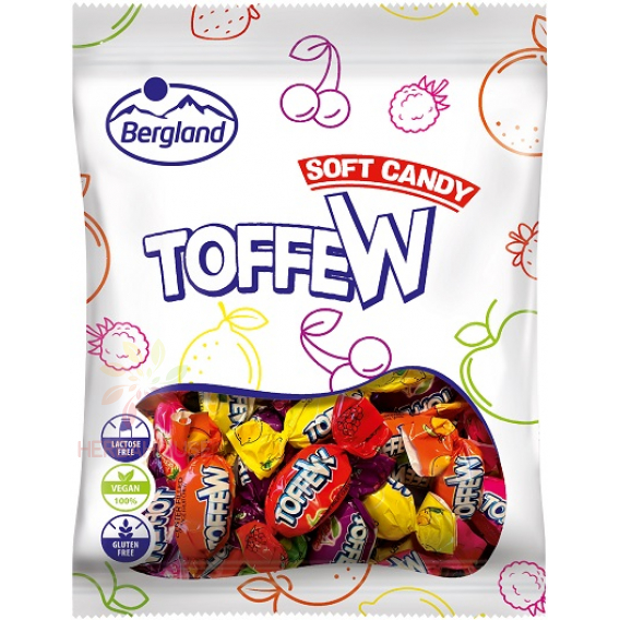 Obrázok pre Bergland Soft candy toffew caramele cu aromă mixtă de fructe, umplute (80g)