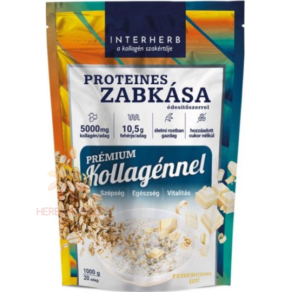 Obrázok pre Interherb Fulgi de ovăz proteine cu colagen și îndulcitor, aromă de ciocolată albă (1000g)