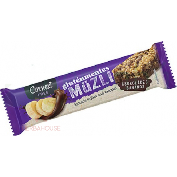 Obrázok pre Cornexi Baton de Muesli fără gluten de ciocolată și banane cu talpă din glazură cu cacao (25g)