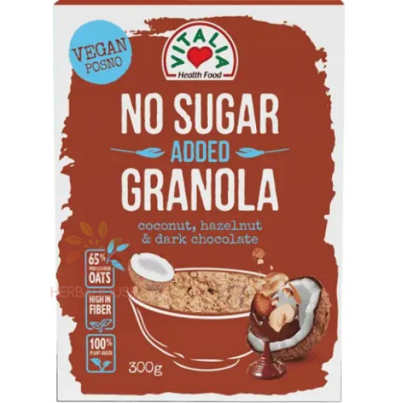 Obrázok pre Vitalia Vegan Granola cu indulcitori Nuca de cocos cu ciocolata neagra (300g) 