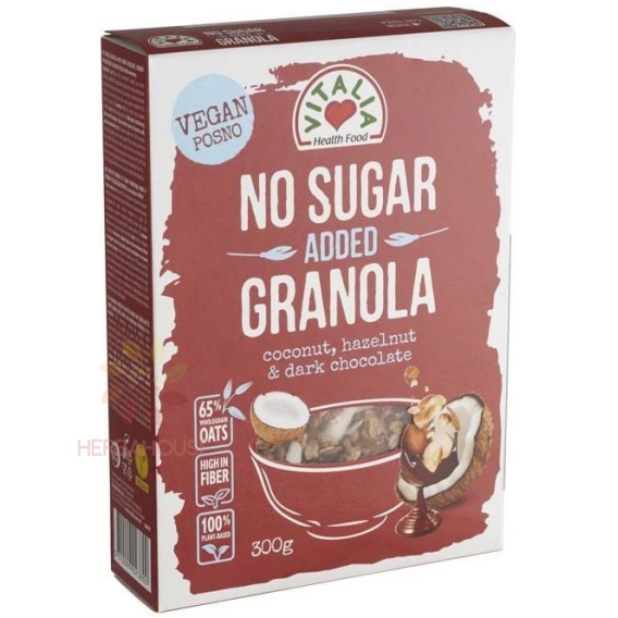 Obrázok pre Vitalia Vegan Granola cu indulcitori Nuca de cocos cu ciocolata neagra (300g) 