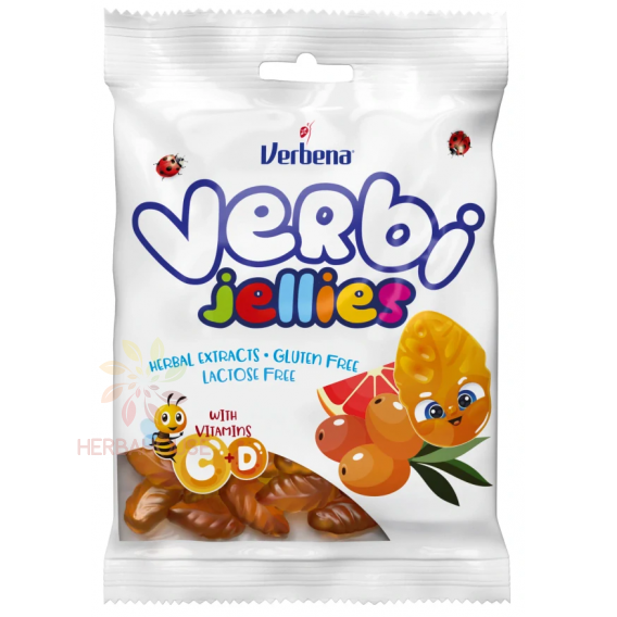 Obrázok pre Verbena Verbi Jellies Jeleuri cu cătină și portocale roșii, cu vitaminele C și D (90g)