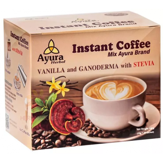 Obrázok pre Ayura Cappuccino instant cu vanilie, ganoderma și stevia (10buc)