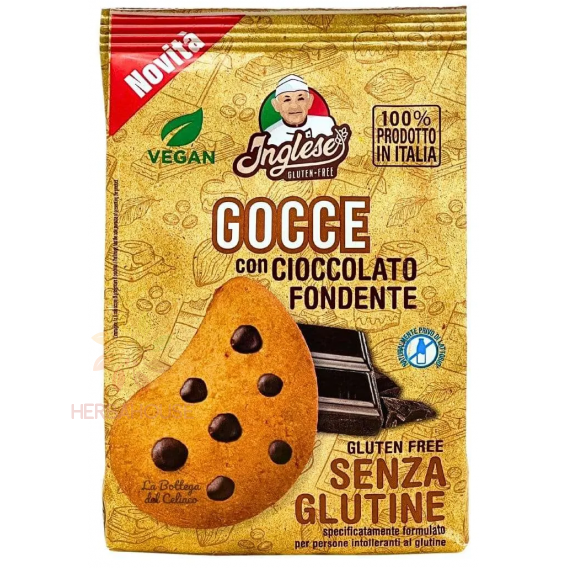 Obrázok pre Inglese Gocce Fursecuri fără gluten cu bucățele de ciocolată neagră (200g)